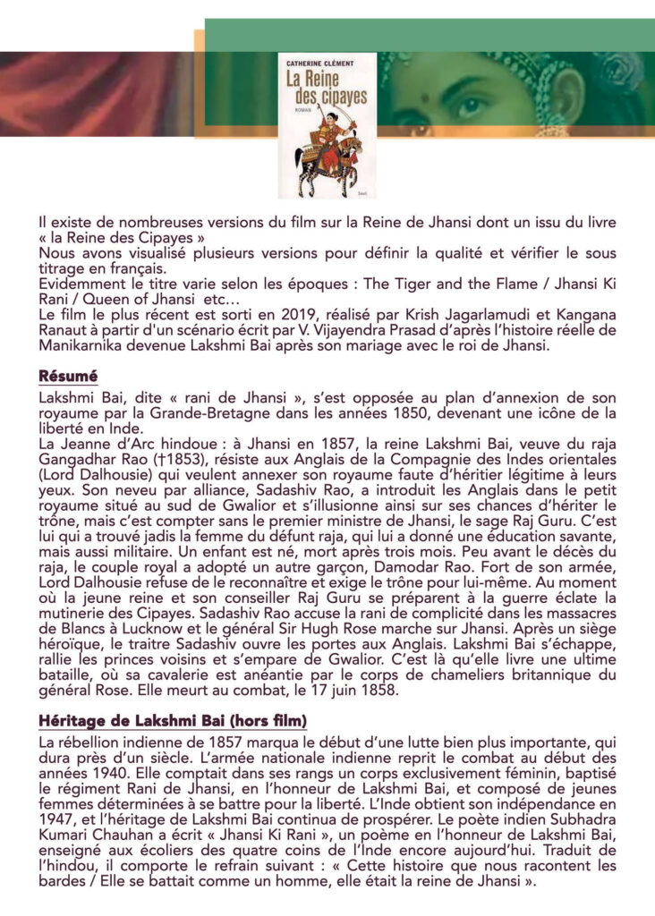 Indépendance de l'Inde : La Reine des Cipayes projetée à CIMENDEF