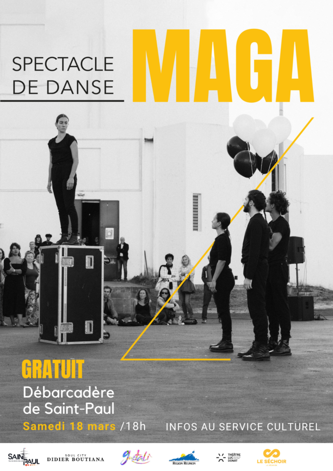 Quatre danseurs et un chorégraphe de la compagnie Soul City du danseur, chorégraphe et directeur, Didier BOUTIANA, se produiront ce samedi 18 mars à 18 heures sur la Place du Débarcadère de Saint-Paul. Ce spectacle de intitulé « MAGA » s’adresse aux adolescents et aux jeunes adultes.