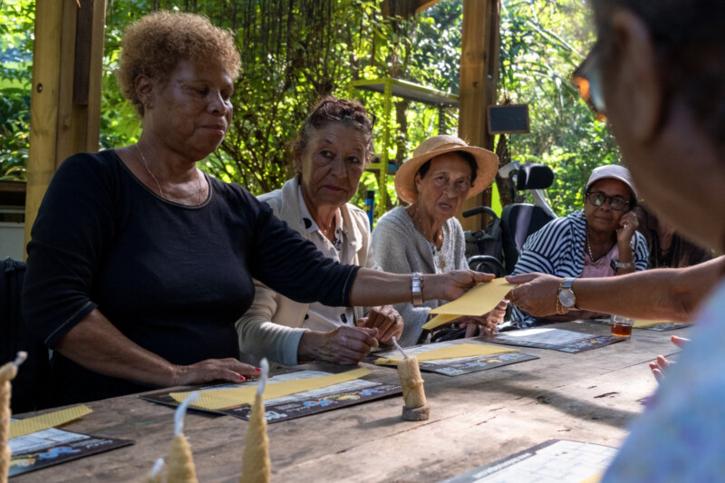 Saint-Paul, Ville Amie des Aînés, propose une nouvelle sortie culturelle dédiée aux séniors Ô Jardin de Paulo, au Tour des Roches, ce mercredi 31 mai 2023. Visite du jardin, fabrication de bougies en cire d'abeille, dégustation de gâteau péi et infusion... Une fois encore, le programme proposé a fait le bonheur de nos plus anciens.