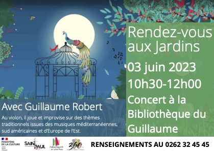 Un concert joué au violon par l’artiste Guillaume ROBERT sur des thèmes traditionnels issus des musiques méditerranéennes, sud-américaines et d’Europe de l’est. Voici la présentation de l’événement Rendez-vous aux jardins organisé ce samedi 3 juin 2023, de 10 heures à 12 heures à la bibliothèque du Guillaume.