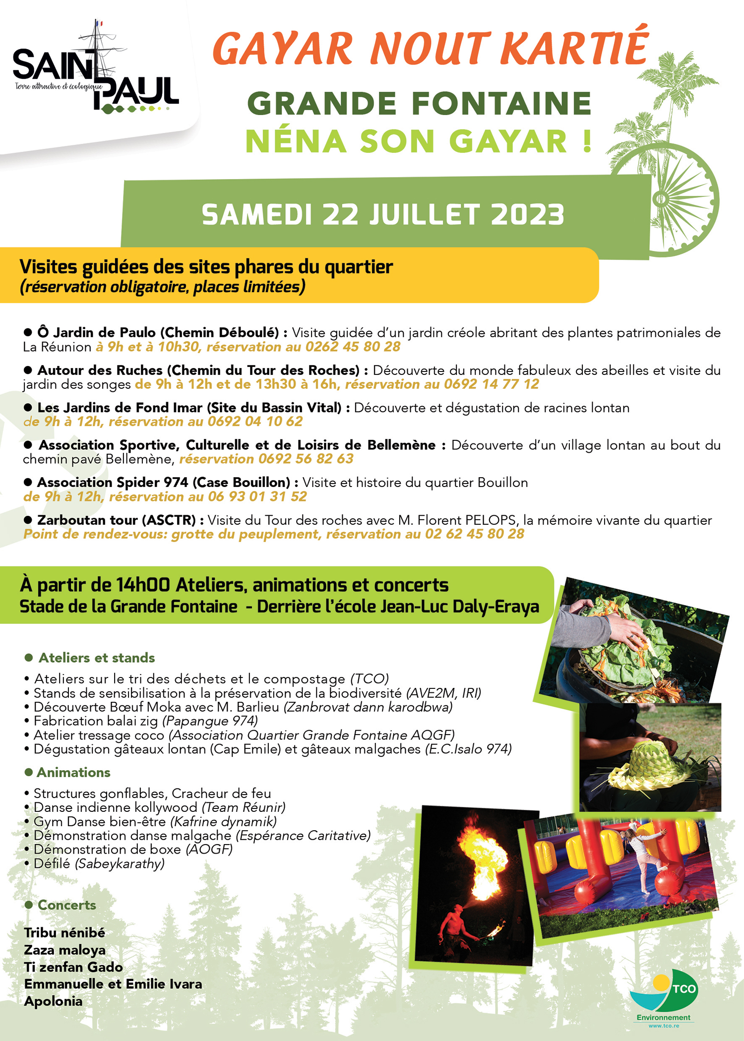 Saint-Paul organise l’évènement Gayar nout’ kartyé dans le quartier de la Grande Fontaine ce samedi 22 juillet 2023. Venez participer à des visites guidées gratuites de sites emblématiques de ce quartier du Bassin de vie de Saint-Paul centre.