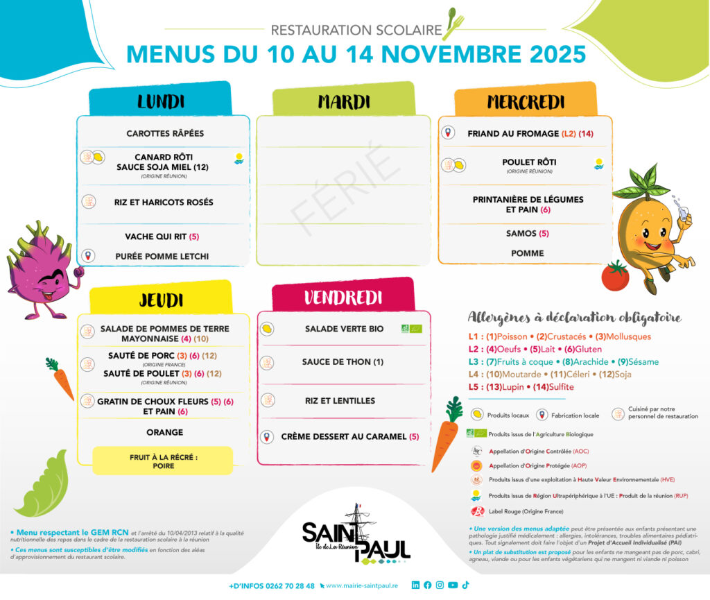 Menu, du 10 au 14 novembre