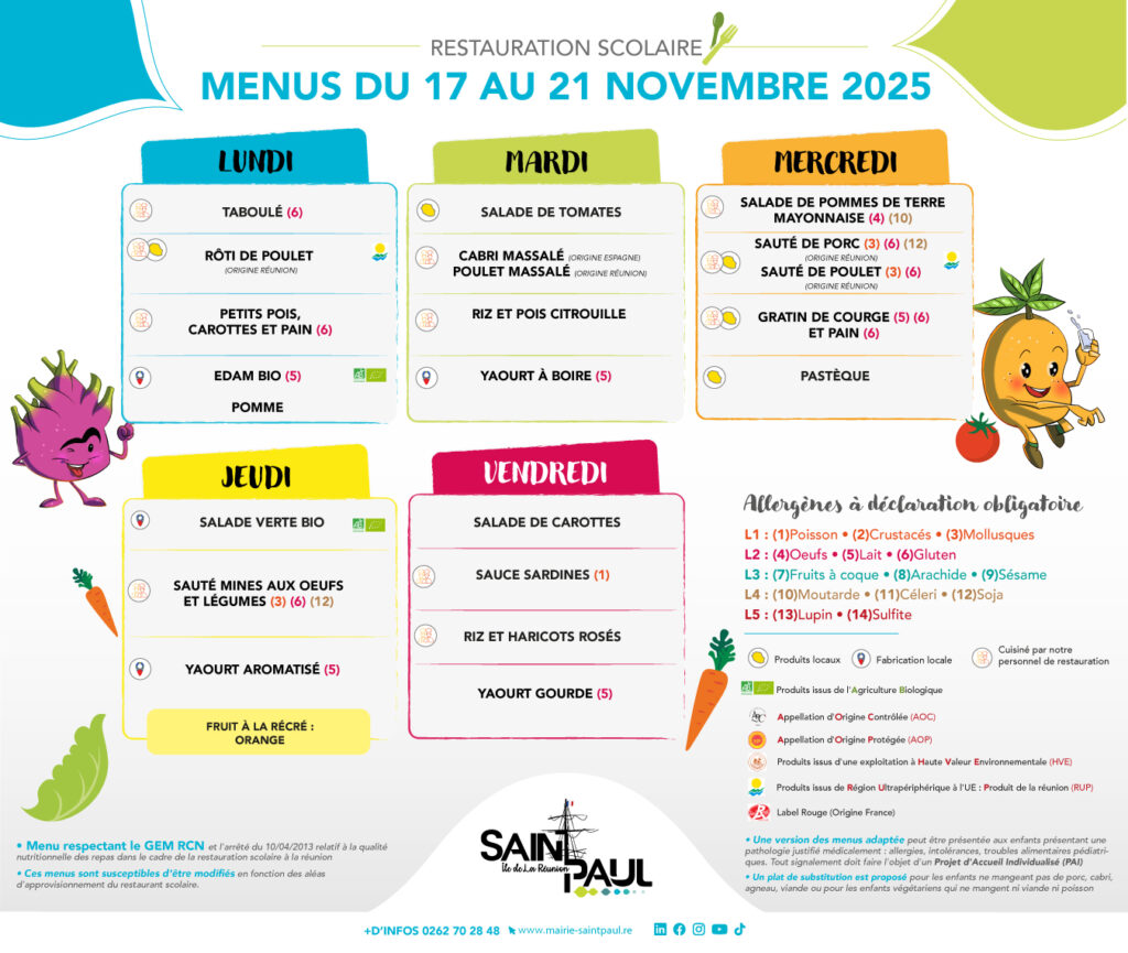 Menu du 17 au 21 novembre 2025